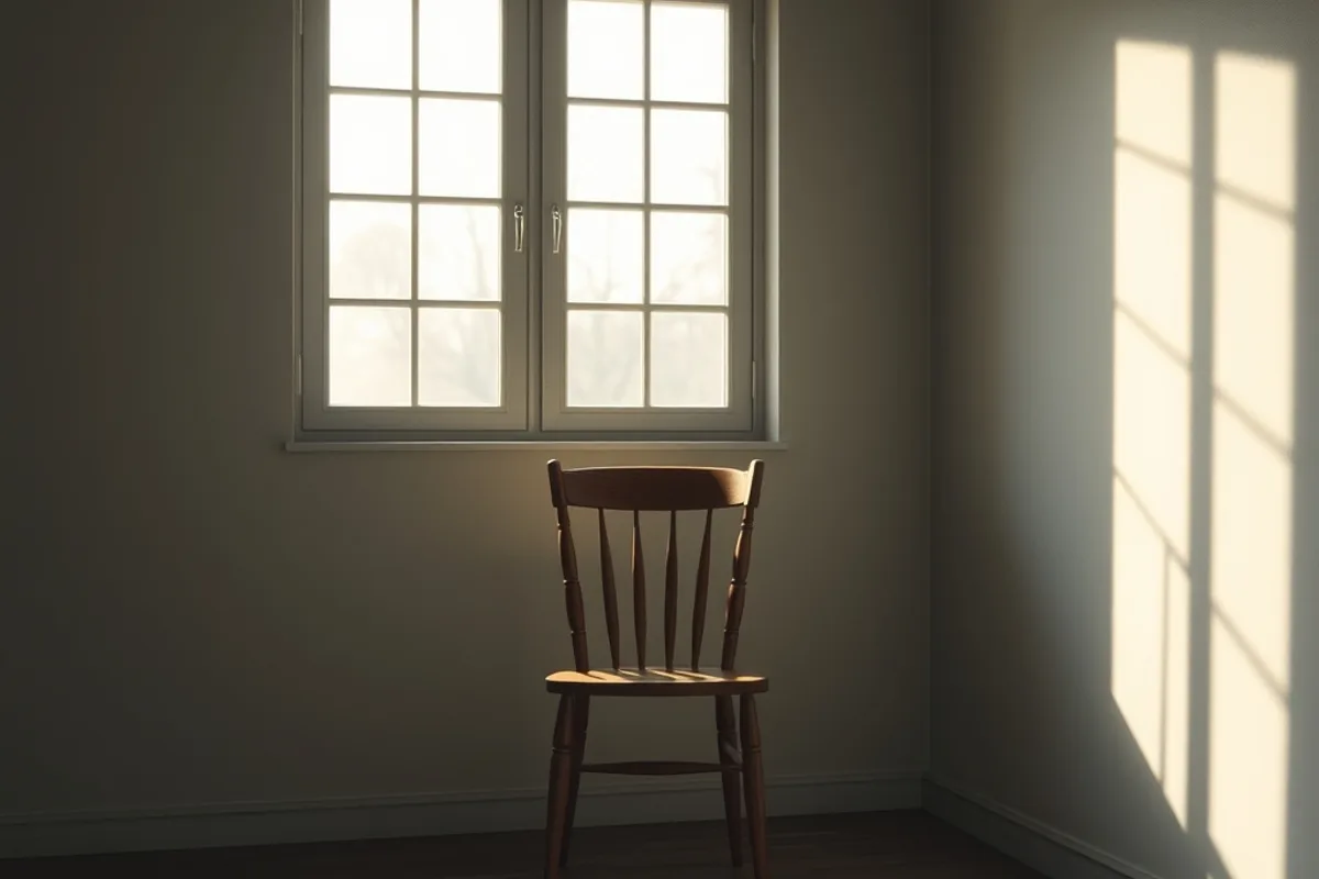 Late afternoon light through a window onto an empty chair