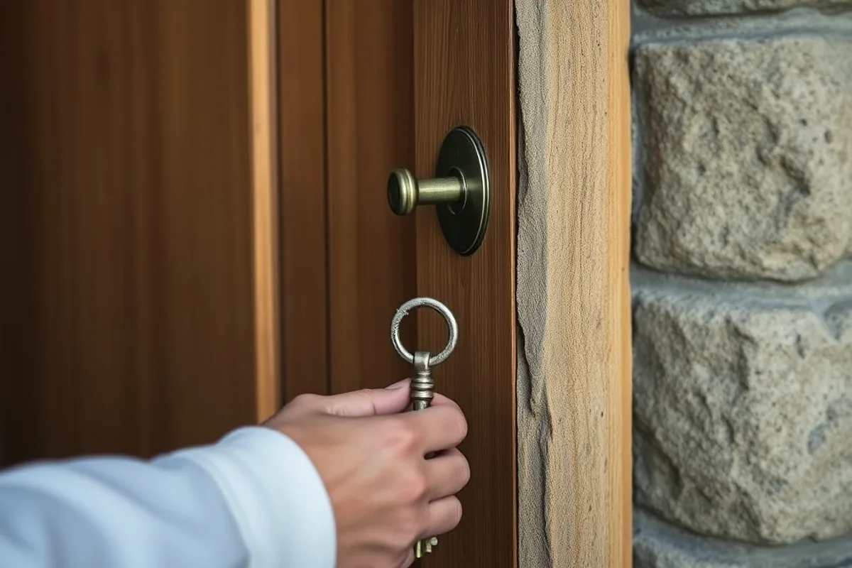 Volunteers unlocking a chapel door in the early morning
