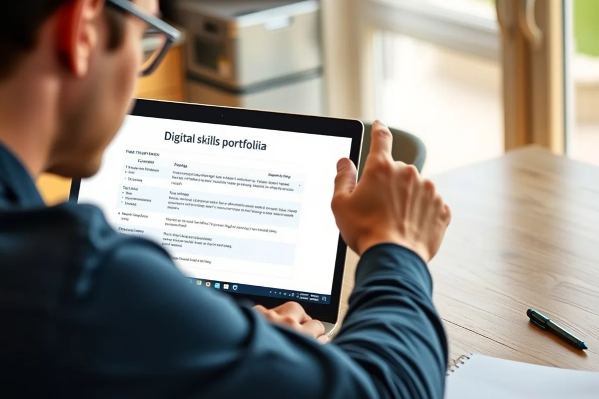 A candidate reviewing a verified digital skills portfolio on a laptop